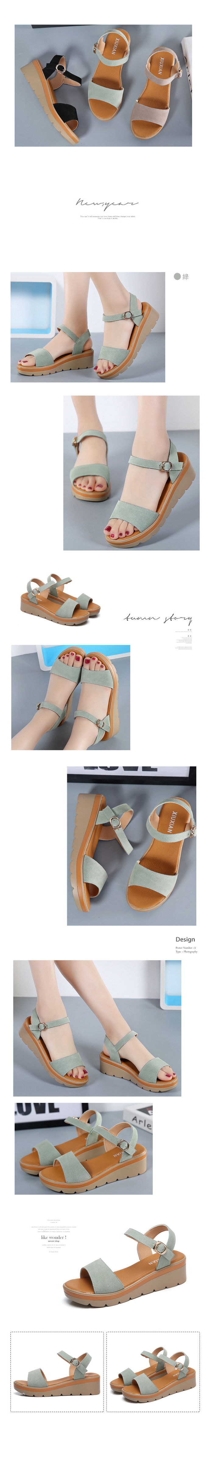 涼鞋-法式焦糖真皮楔型涼鞋