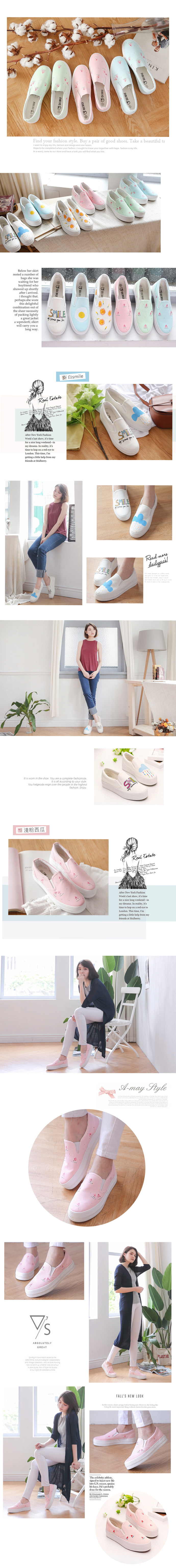 懶人鞋-可愛手繪系列厚底休閒鞋