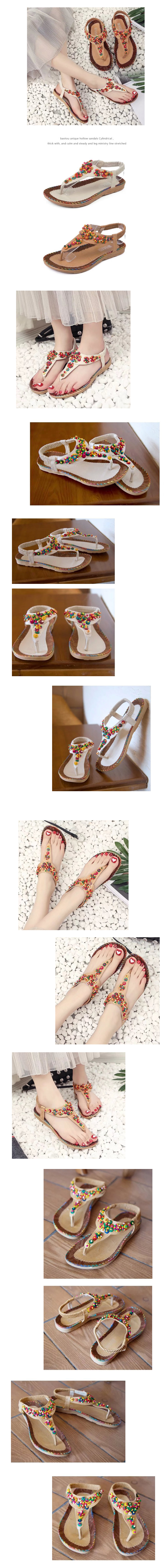 加大碼涼鞋-繽紛民族風串珠夾腳涼鞋(36-42碼)