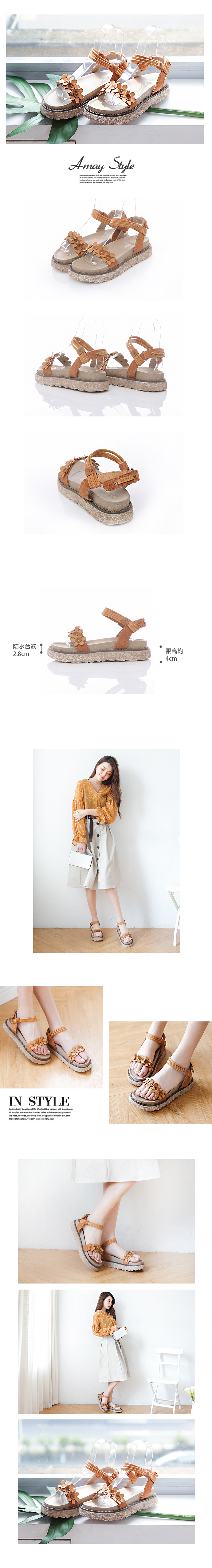 涼鞋-真牛皮花卉厚底羅馬涼鞋(36-43加大碼)